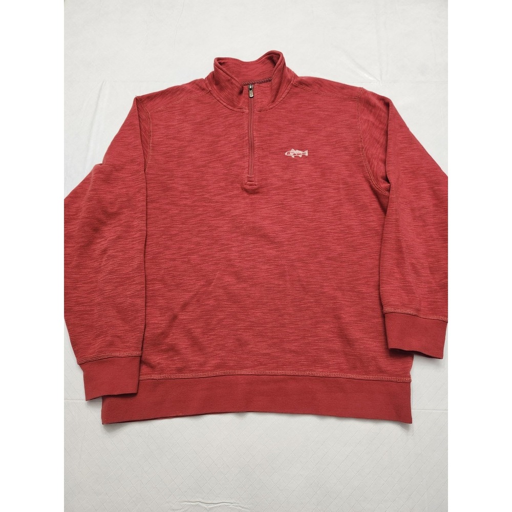Orvis Sweater Mens Large Red Quarter Zip Mock Neck Cotton Tencel Knit Pullover